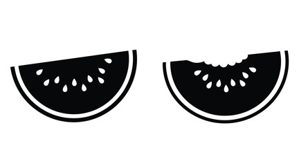 Fototapeta premium Two watermelon slices one bitten presented as a black silhouette
