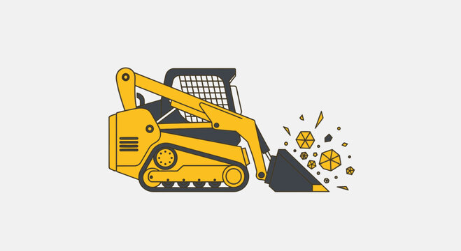 Compact Yellow Skid Steer Loader Moving Geometric Debris Heavy Equipment Construction Illustration