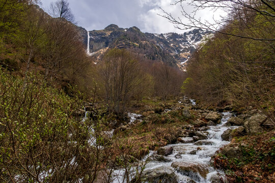 Big mountain waterfall. Vidimsko praskalo. Bulgaria niar Aprilci town