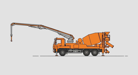 Dynamic Orange Concrete Pump Truck Illustration For Modern Building Sites