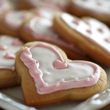 Heart shaped sugar cookies on neutral background