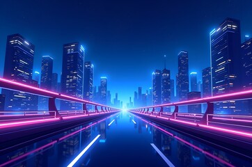 Obraz premium Neon Cityscape View Down a Roadway