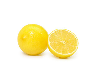 Photo of Whole Lemon and Half Lemon Isolated on White Background