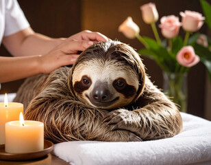 Fototapeta premium Faultier bei der Massage