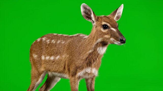 Young Sitatunga Antelope Standing on Green Screen Background.