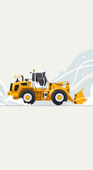Heavy Duty Yellow Front Loader Clearing Winter Snow Illustration For Seasonal Maintenance