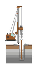 Heavy Engineering Equipment Performing Ground Piling For Strong Building Foundations