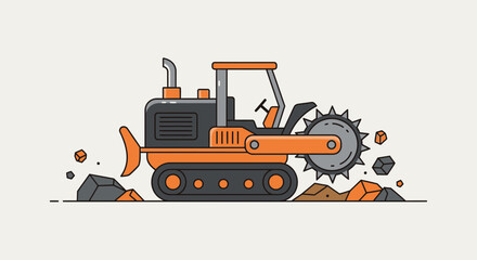 Heavy Equipment Breaking Rocky Terrain For Groundwork Project Flat Vector