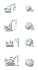 Heavy Equipment Breaking Rocks On A Construction Site With Hydraulic Jackhammer Tool
