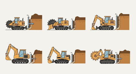 Heavy Equipment Digging And Laying Underground Pipes For Infrastructure Construction Project Vector