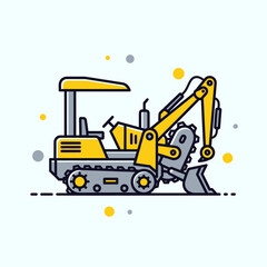 Heavy Equipment Digger Flat Vector Illustration For Building Industry Projects