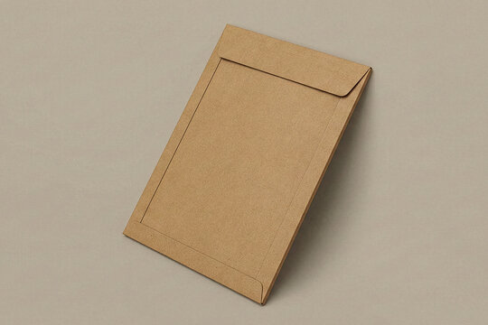 Angled view of a closed flat rigid cardboard mailer envelope for document protection