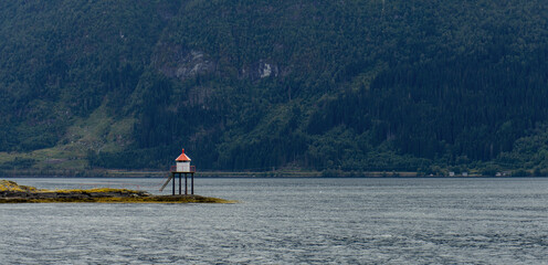 Anda Lighthouse - Scenic Navigation Light on Anda-Lote Ferry Route in Gloppefjord Norway Landscape