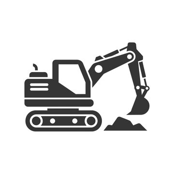 Heavy Industrial Excavator Digging Earthwork Vector Icon For Construction Site Design Elements