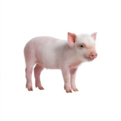 Cute Pink Piglet Standing Alone with Bright Happy Expression in White Background