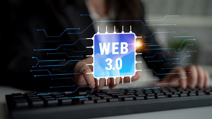 The hardware and processing technology behind Web 3.0. A concept of the computer chip and circuit board infrastructure that powers the new internet. Motif