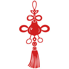 Oriental red chinese knot ornament isolated on transparent background for festive and cultural design - Vector PNG