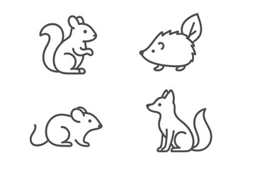 Obraz premium Woodland Animal Icons. Line style icons of Forest Animals: small woodland creature, soft outline, gentle stance, leaf-side