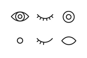 Obraz premium Eye Line Icons. Line style icons of Eye: open eye, closed eye, iris ring, minimal pupil, lash arc, soft contour. No text, No