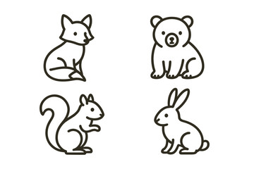 Obraz premium Forest Critter Icons. Line style icons of Forest Critters: small woodland form, curved body line, subtle face mark, light paws,