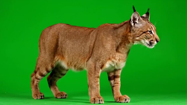 A majestic caracal stands proudly against a vibrant green background.