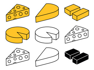 Various Cheese Wedges and Blocks Illustration