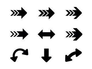 Black Arrow Icons Set on White Background for Navigation and Direction