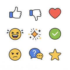 Emoji Reaction and Feedback Icons Set in Flat Style
