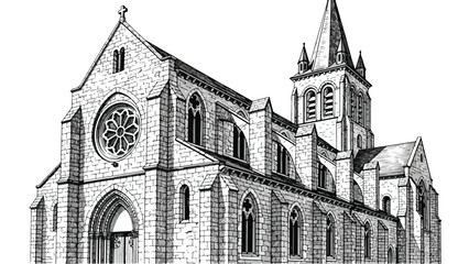 Fototapeta premium Historic gothic church facade with detailed spire