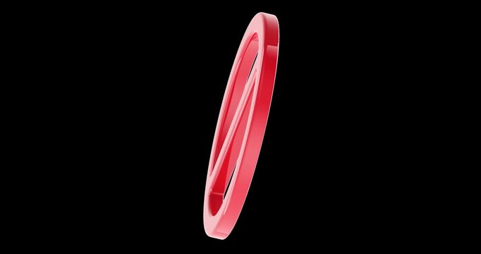 Red prohibition sign rotation animation seamlessly loopable. 3D rendering isolated on transparent background