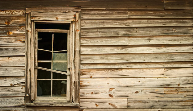 Broken Wooden Window and Weathered Textured Wood of Abandoned Cropper's Cottage, North Carolina