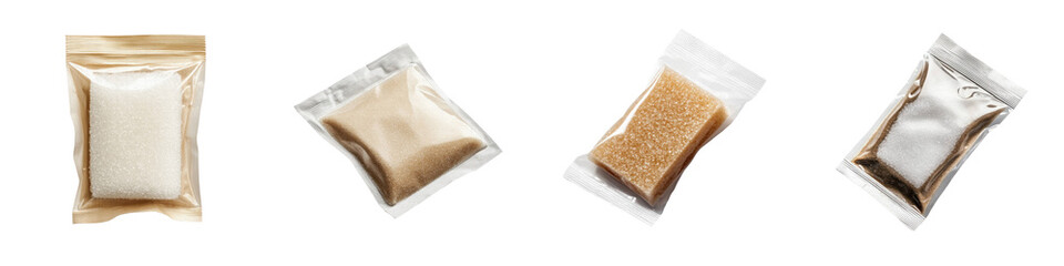 Naklejka premium Sugar packet – A packet of sugar typically served with coffee to allow for easy sweetening. Isolated on Clear White Background Highly Detailed