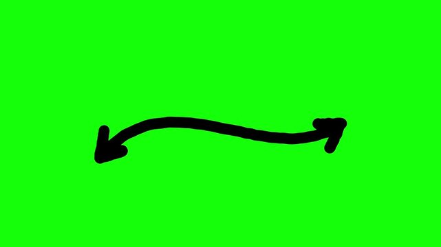 Black Double Headed Curved Arrow Scribble on Green Screen