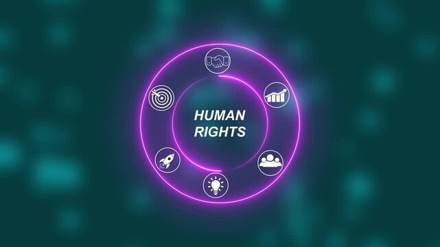 Human Rights concept with Digital Icons Illustrating Modern Technology Applications in Business and Industry. Business, Technology, Internet and network concept.