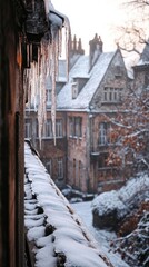 Icicles hanging from the roof of a building