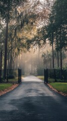 A road with a gate in the middle of it