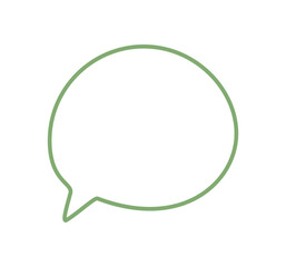 Fototapeta premium Organic hand drawn speech bubble icon in a green outline draws a round talk circle. Conversation and message combine with modern chat symbol, perfect element for communication, speech, and creative