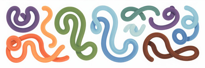 Colorful abstract wavy shapes, wave lines, swirls and curves set with smooth gradients, perfect for modern backgrounds, branding, and creative designs.