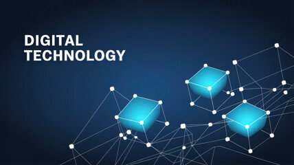 Isometric data technology network 3D vector illustration with digital server platforms and cubes connected by lines. Abstract cloud, AI blockchain infrastructure concept. Futuristic blue background
