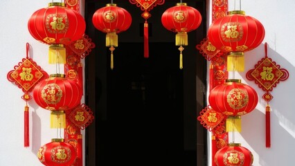 Traditional Chinese New Year Red Lantern Door Decorations for Spring Festival