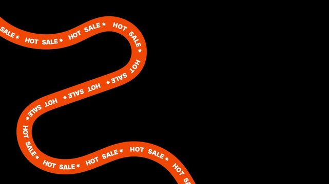 Animated Hot Sale text on orange wavy ribbon in a seamless loop.