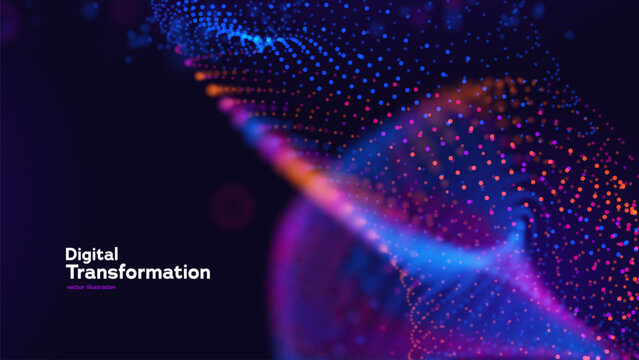 Futuristic Digital Data Visualization With Glowing Particle Wave And Technology Concept For AI, Network, And Innovation. Digital Connections. Vector Illustration.