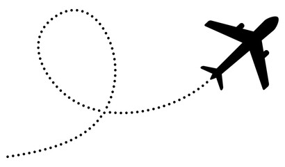 Dotted airplane flight path icon showing travel route. Vector illustration of plane trail with dashed line pattern for trip planning and journey map. © Віталій Баріда