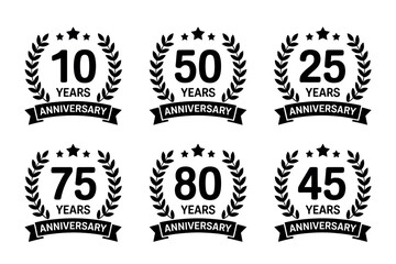 Anniversary Badges with Years and Laurel Wreaths for Celebrations and Milestones