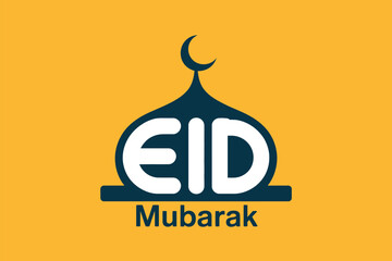 Eid Mubarak Greeting Card Design with Mosque Dome and Crescent Moon Symbol