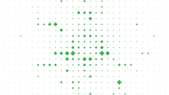 Abstract green diamond halftone pattern vector illustration with geometric dotted grid distribution on white background for modern backgrounds branding and design