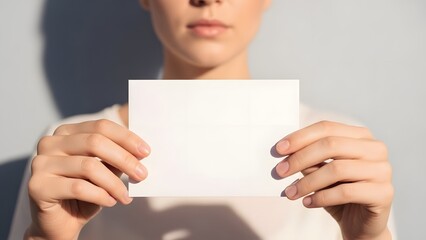 Obraz premium Minimal Faceless Hands Presenting Blank Valentine Envelope for Love Message