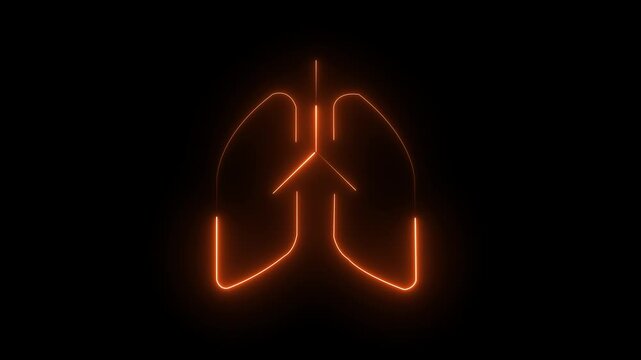 Neon animated lungs icon in clean glowing line style representing the human respiratory system. Smooth breathing motion animation symbolizes airflow, oxygen exchange, and lung function.