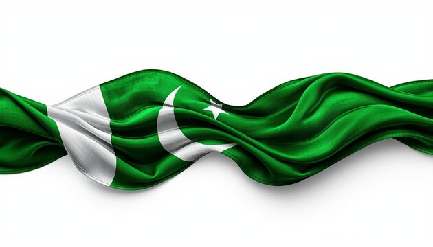 The Pakistani flag waving gently on a white background