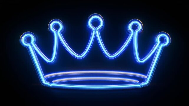 Glowing blue crown design set against a black backdrop, featuring bright neon lines